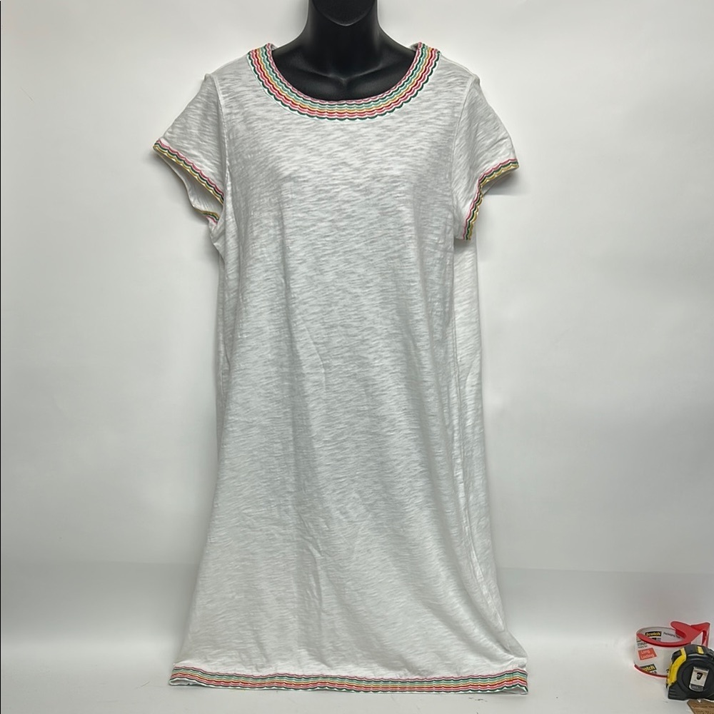 Trim Boden Sena Dress womens 10L white embroidered coastal boho colorful  beach